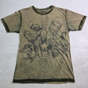 Marvel Extreme Avengers Distressed Green AOP Superheroes T-Shirt Mens Sz‎ L EUC